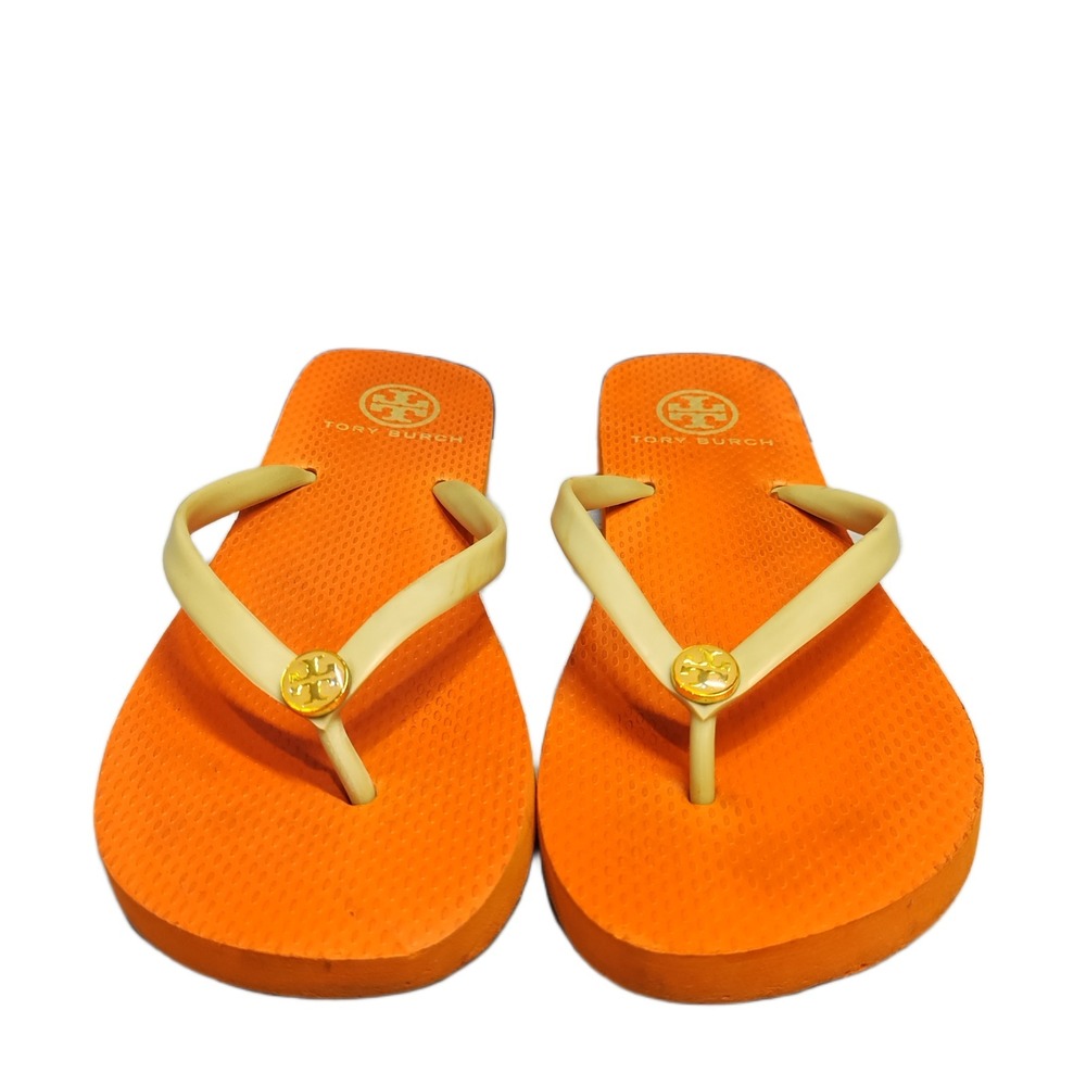 Tory Burch Thin Flip Flop Sandals Womens US 5 Orange Textured Comfort Slip On